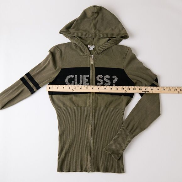 Y2K Guess Studded Hoodie Women Small Embellished Logo Vtg 2000s 90s Varsity Edge - Picture 3 of 9